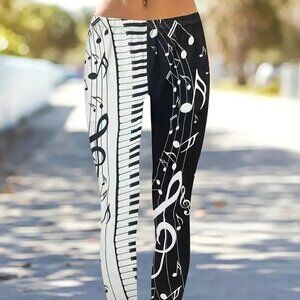 Piano Print High-Elastic Leggings (Size:XL)